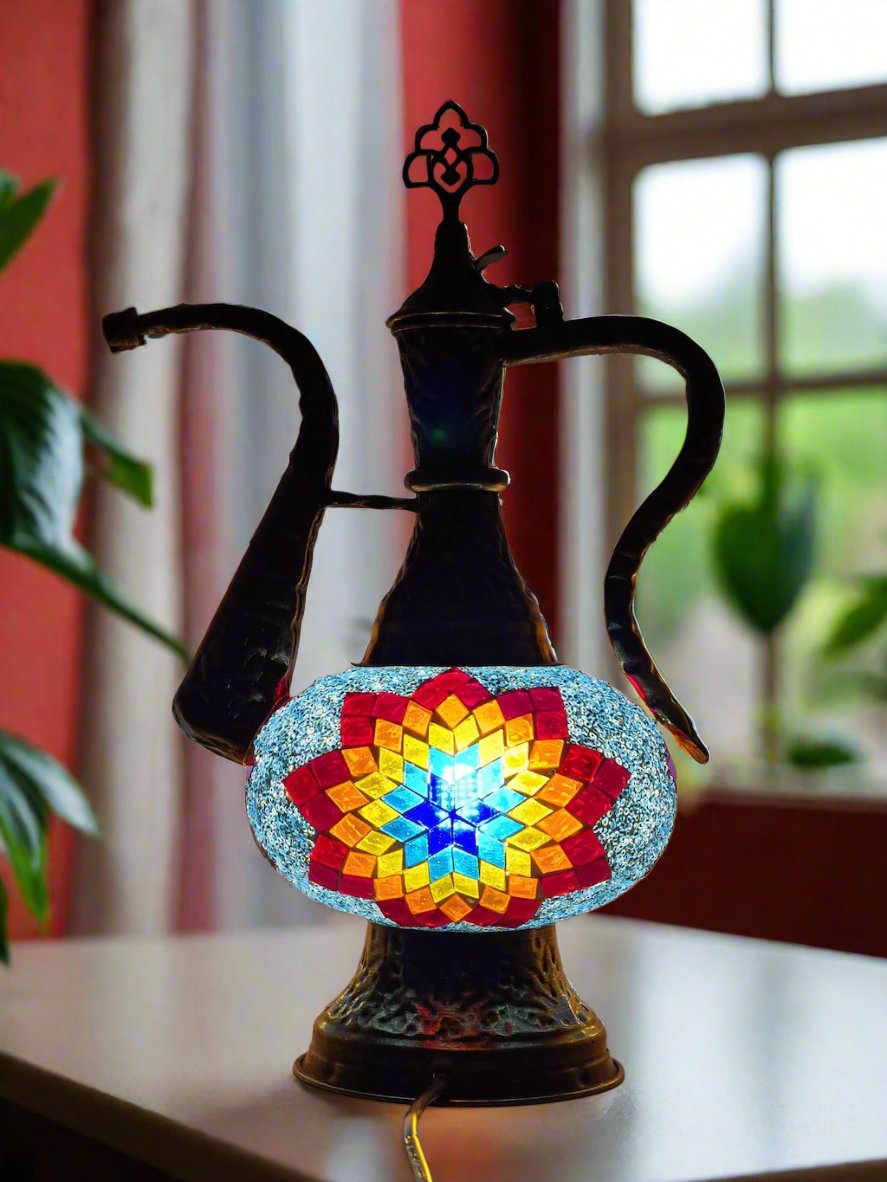 Medium - Pitcher IBRIK Mosaic Glass Lamp with Brass Table Top