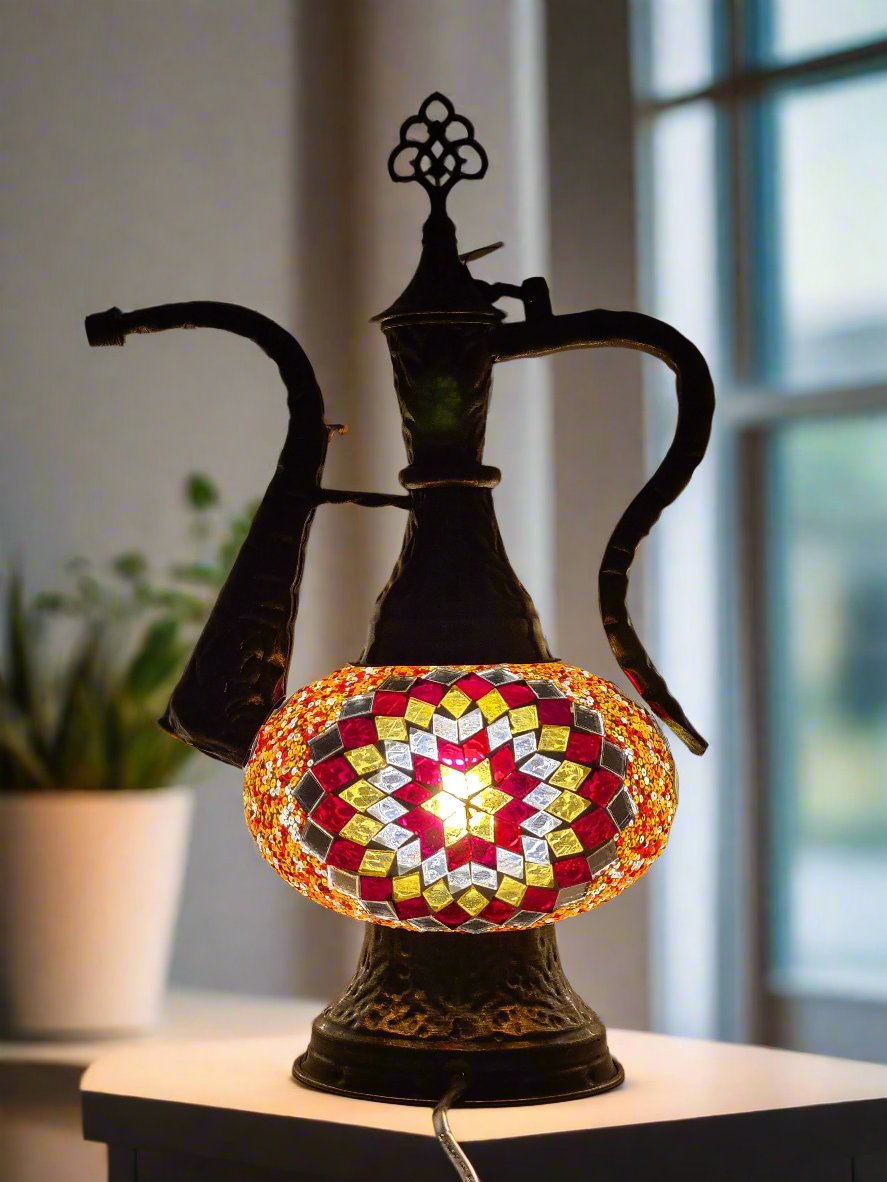 Medium - Pitcher IBRIK Mosaic Glass Lamp with Brass Table Top