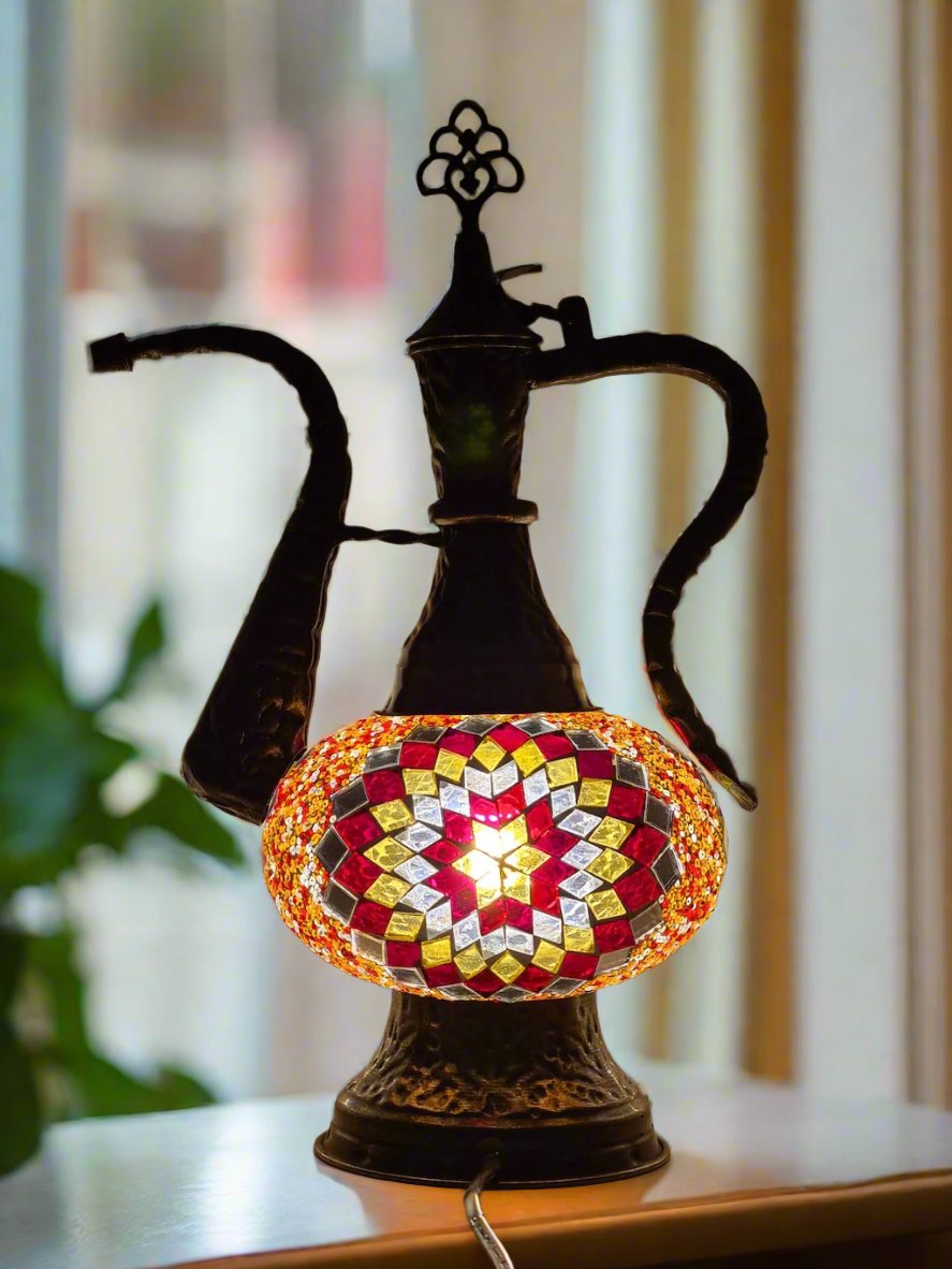 Medium - Pitcher IBRIK Mosaic Glass Lamp with Brass Table Top