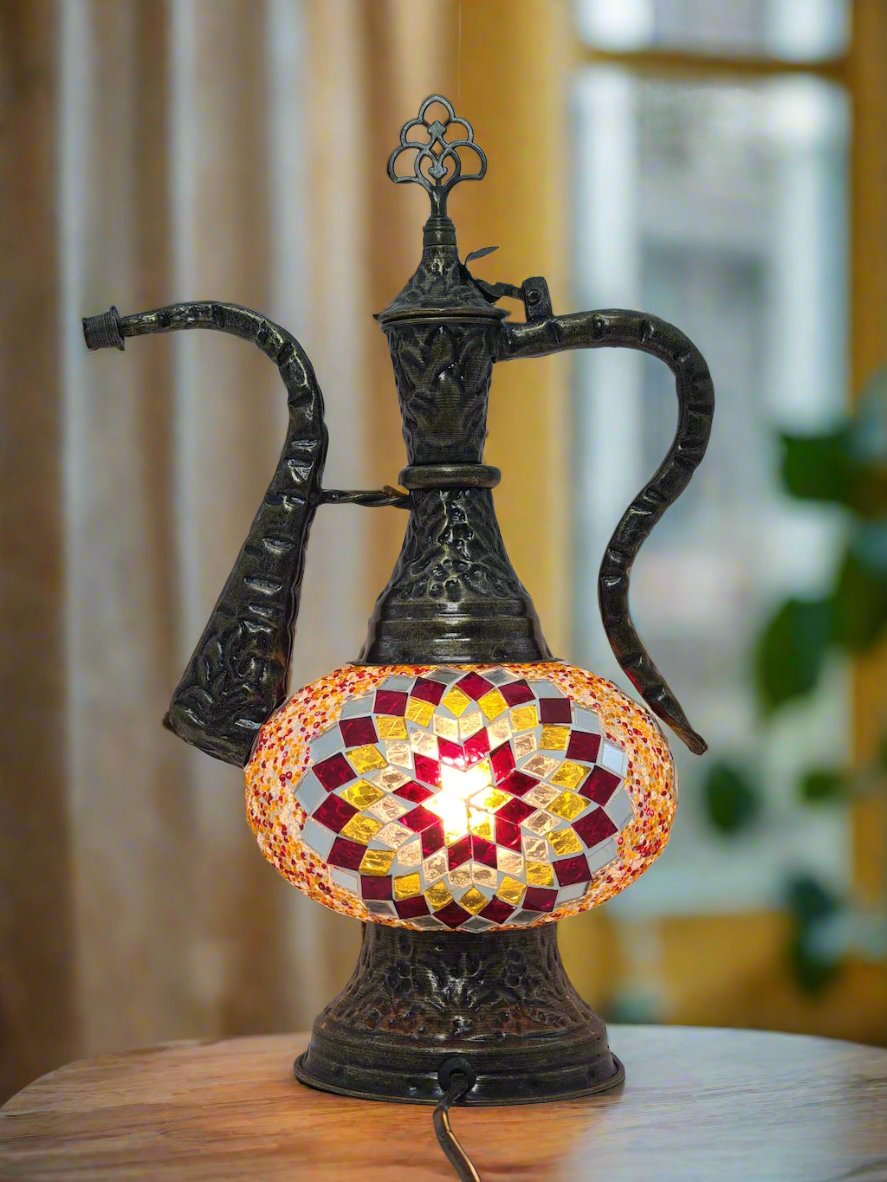 Medium - Pitcher IBRIK Mosaic Glass Lamp with Brass Table Top