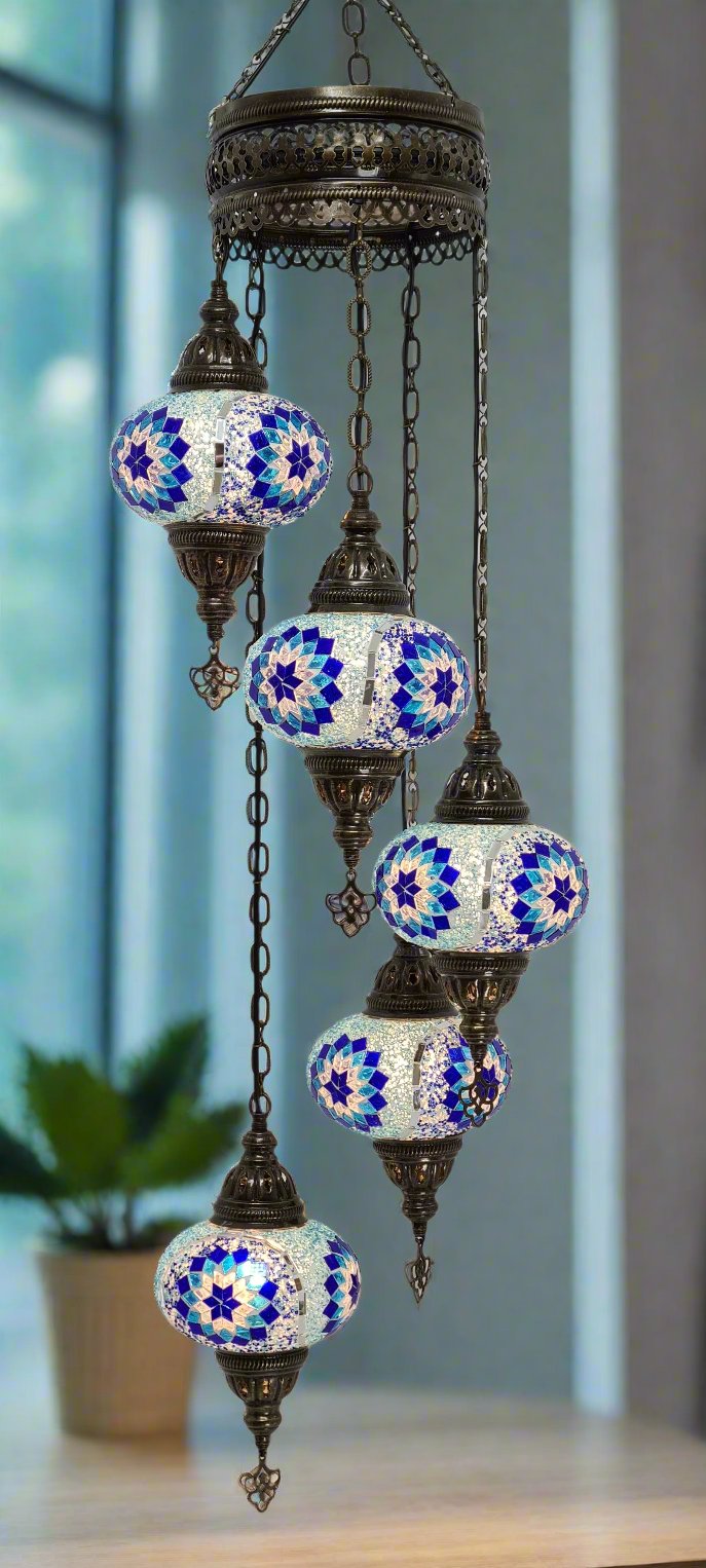 Spiral Chandelier 5 Mosaic Glass Turkish Ceiling Lamps - LUMINA ELIGMA HOME