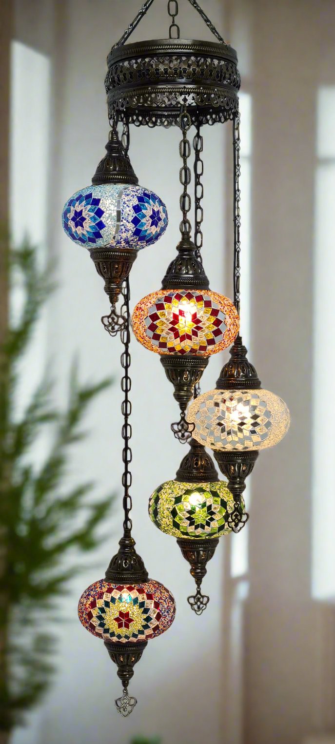 Spiral Chandelier 5 Mosaic Glass Turkish Ceiling Lamps