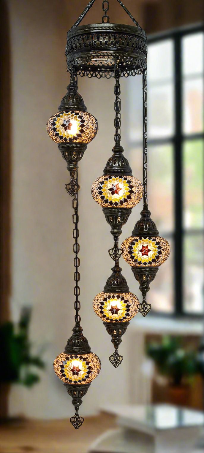 Spiral Chandelier 5 Mosaic Glass Turkish Ceiling Lamps