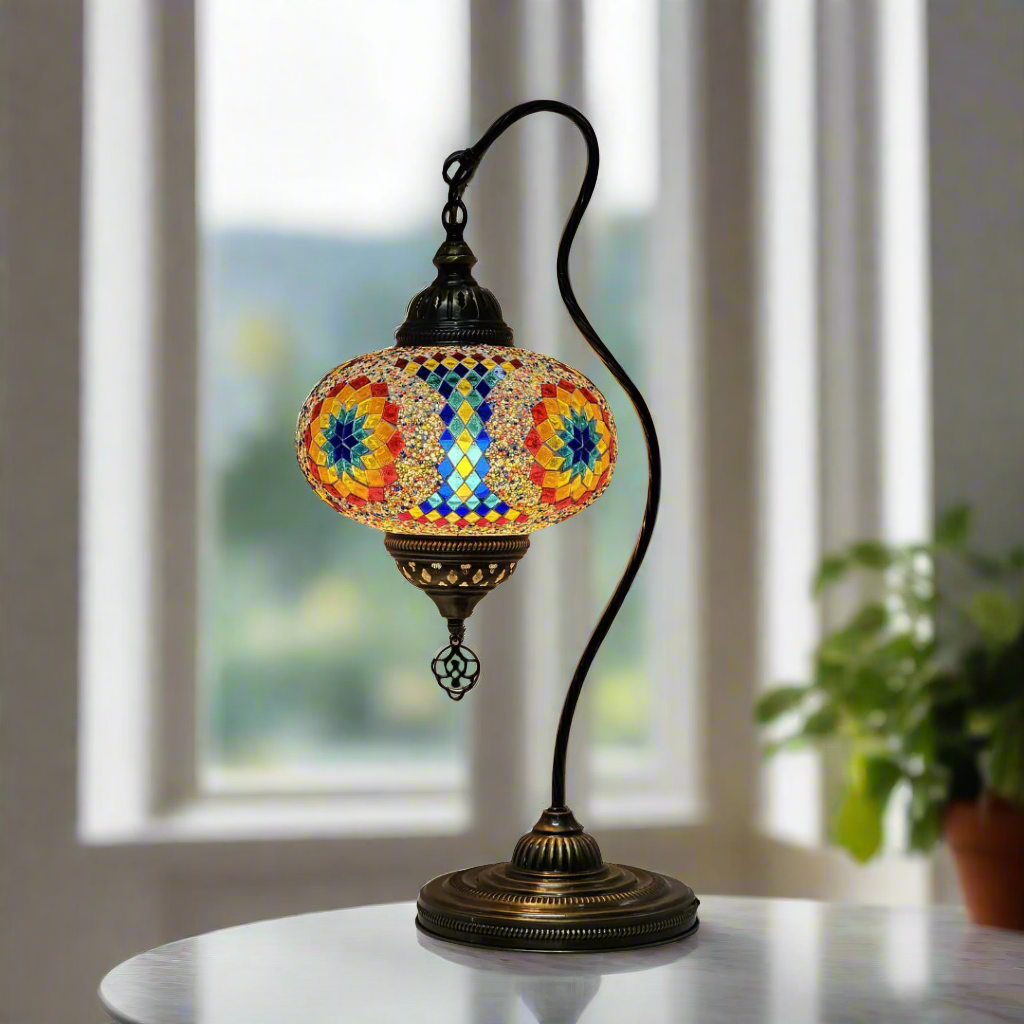 Swan Base Mosaic Turkish Lamp - Large Glass - LUMINA ELIGMA HOME