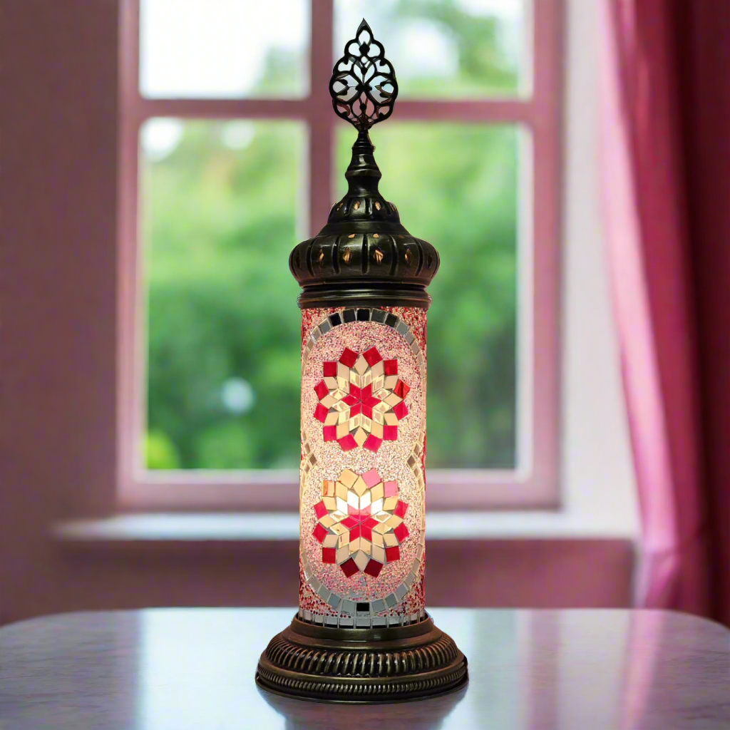 Cylinder Mosaic Turkish Glass Lamp Table Top Lamp - 10x30 CM