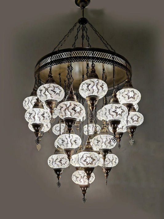 Unique Chandelier 25 Mosaic Turkish Glass Lamps with Brass