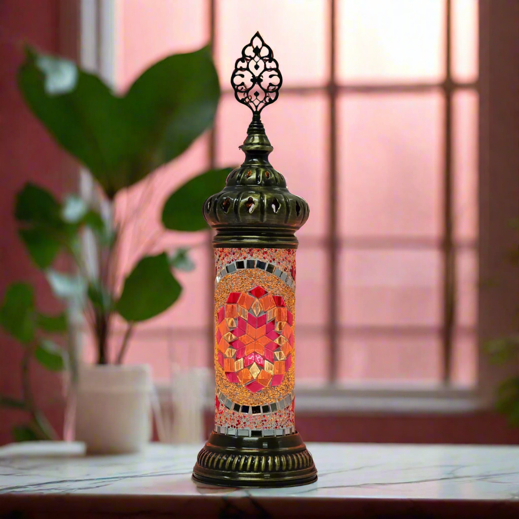 Cylinder Mosaic Turkish Glass Lamp Table Top Lamp - 7X20 CM