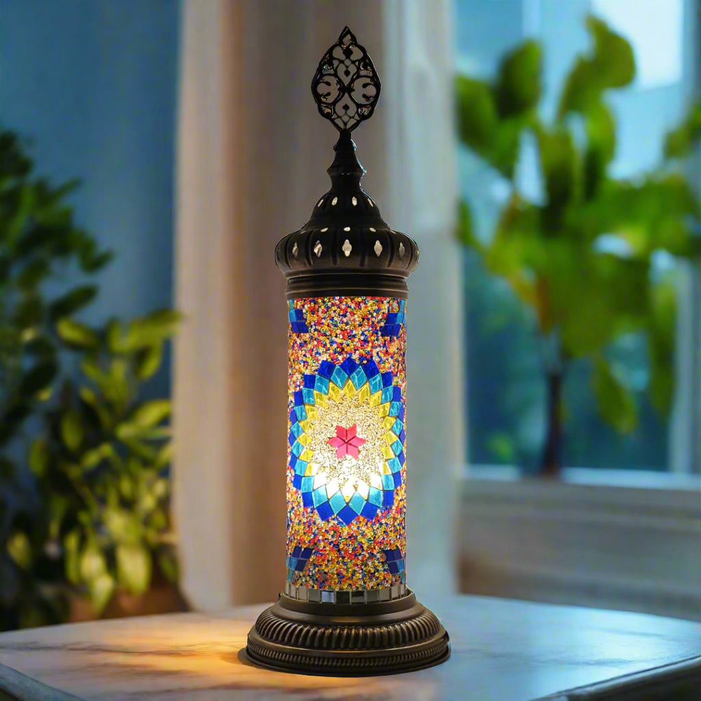 Cylinder Mosaic Turkish Glass Lamp Table Top Lamp - 10x30 CM