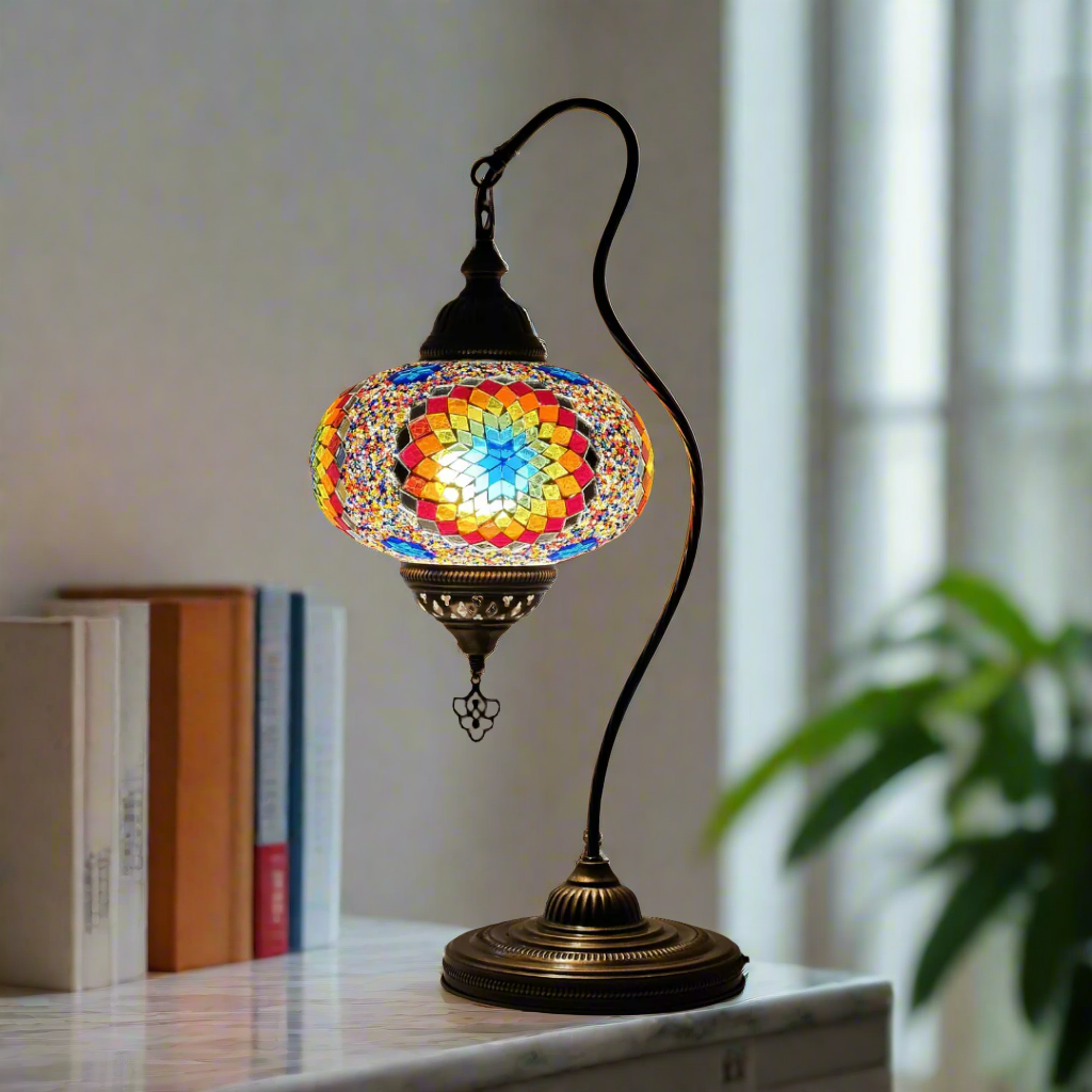 Swan Base Mosaic Turkish Lamp - Large Glass