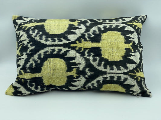 Velvet Double IKAT Silk Back Cushion 60x40 CM - Pomegranate Yellow