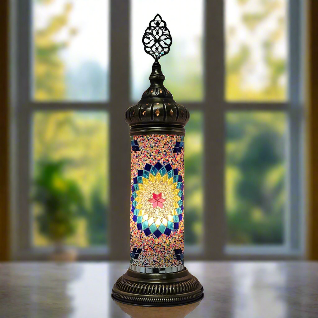 Cylinder Mosaic Turkish Glass Lamp Table Top Lamp - 10x30 CM