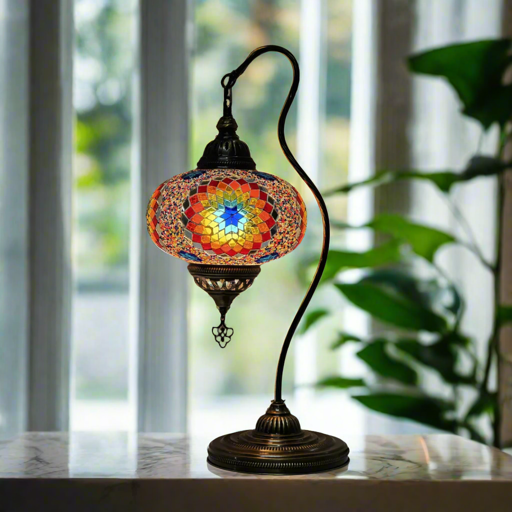 Swan Base Mosaic Turkish Lamp - Large Glass