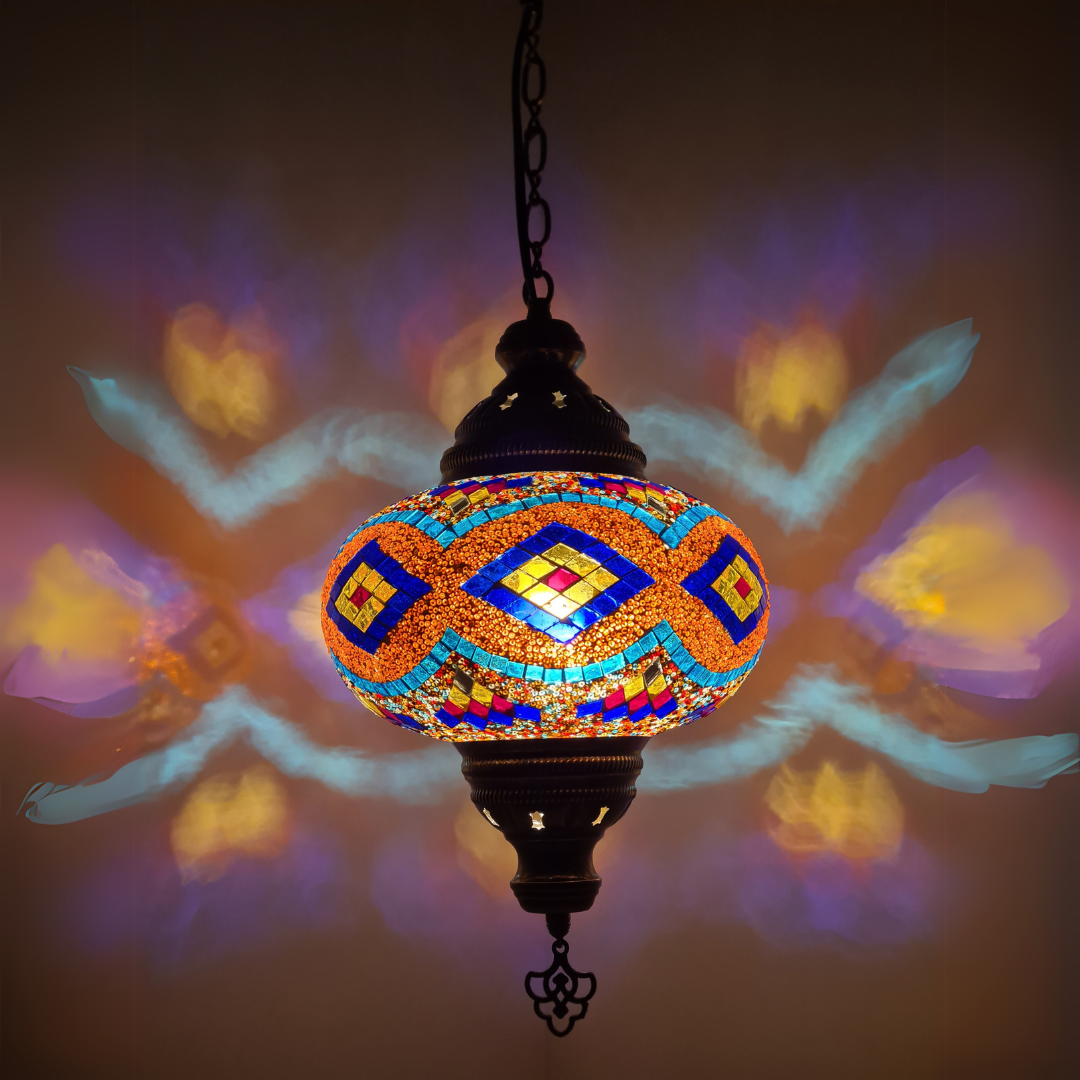 Large Ceiling Lamp - Hanging Mosaic Turkish Lamp