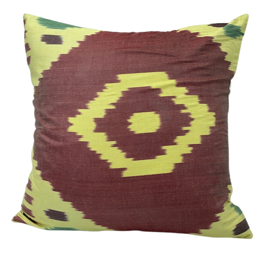 One Side IKAT Cotton Silk Mix Cushion Cover - Wine Lime Diamond