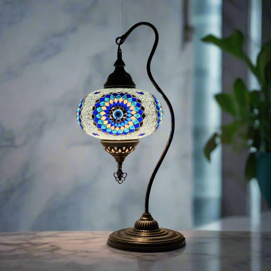 Swan Base Mosaic Turkish Lamp - Large Glass