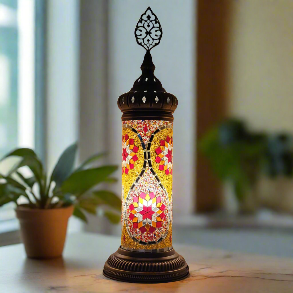 Cylinder Mosaic Turkish Glass Lamp Table Top Lamp - 10x30 CM