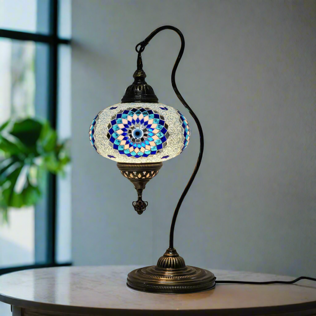 Swan Base Mosaic Turkish Lamp - Large Glass