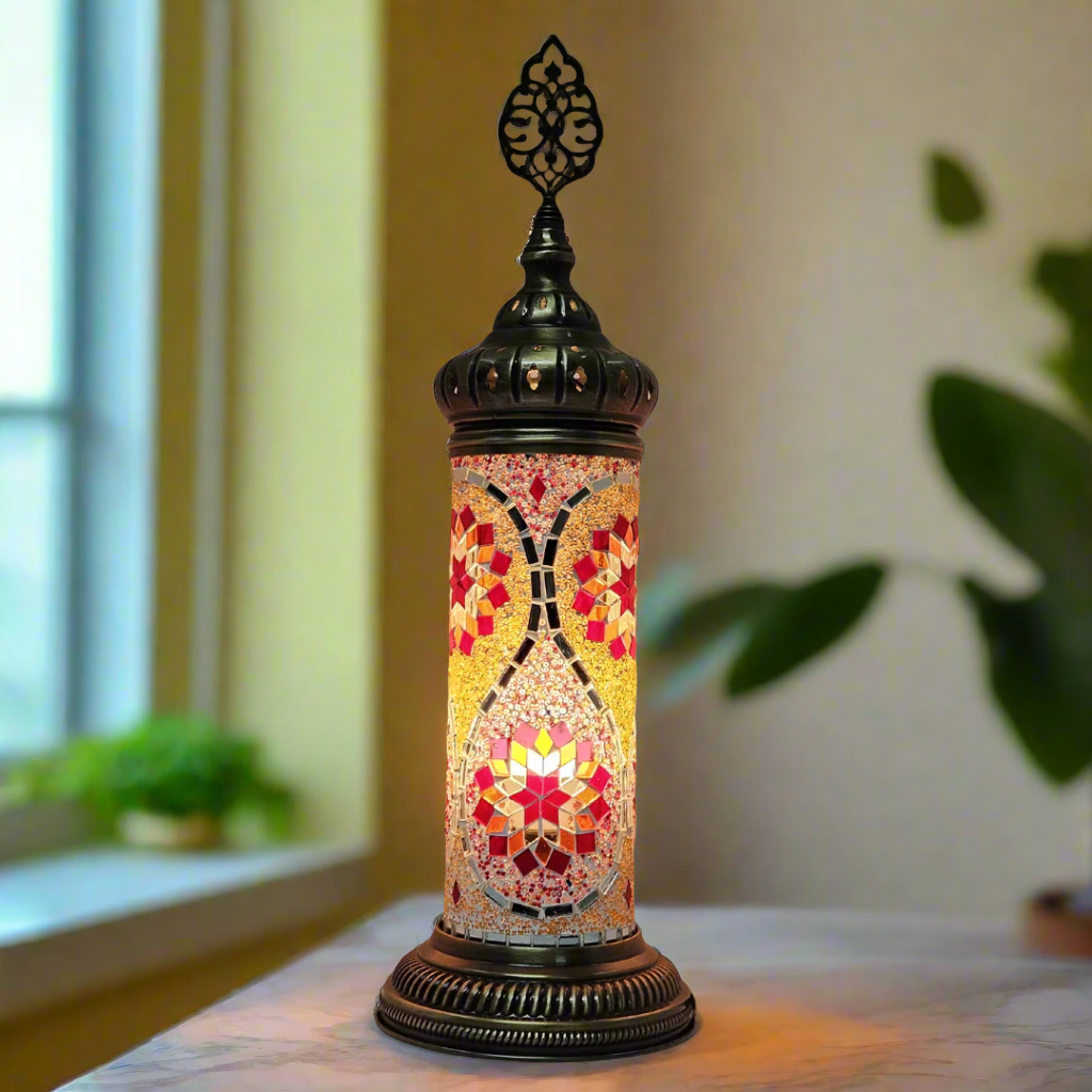 Cylinder Mosaic Turkish Glass Lamp Table Top Lamp - 10x30 CM