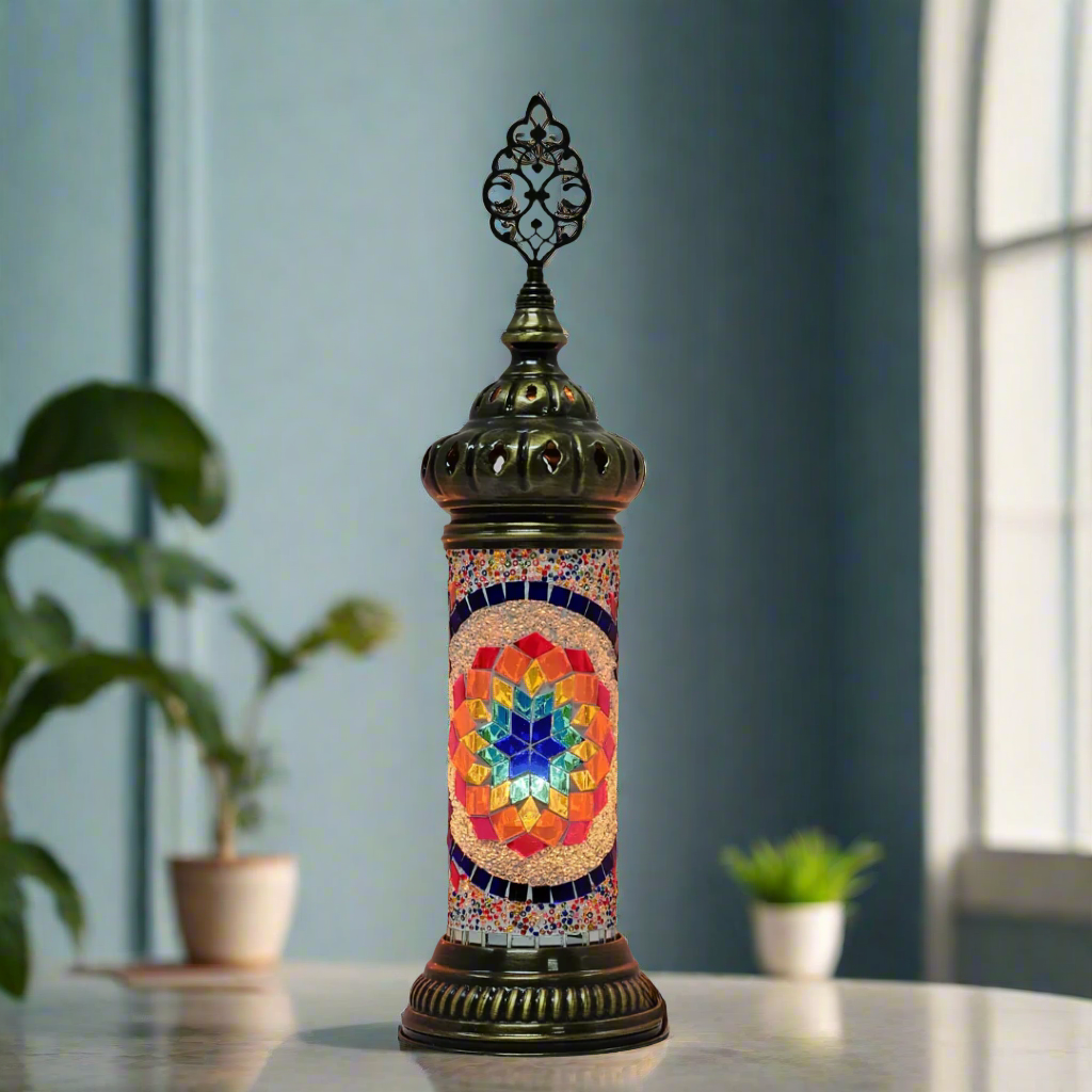 Cylinder Mosaic Turkish Glass Lamp Table Top Lamp - 7X20 CM