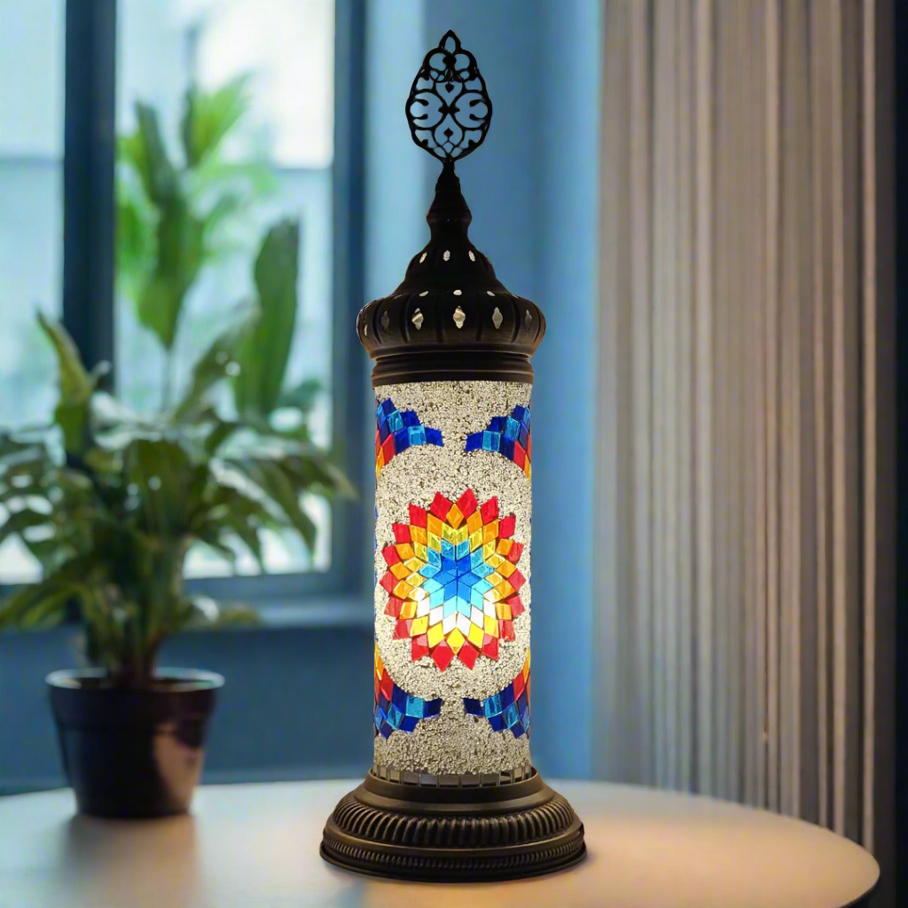 Cylinder Mosaic Turkish Glass Lamp Table Top Lamp - 10x30 CM