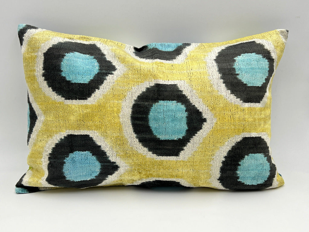 Velvet Double IKAT Silk Back Cushion 60x40 CM - Peacock Lime