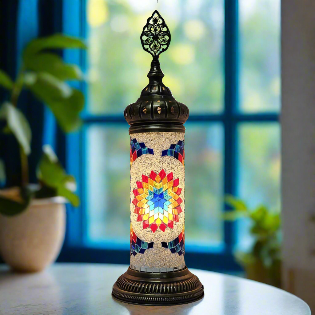 Cylinder Mosaic Turkish Glass Lamp Table Top Lamp - 10x30 CM