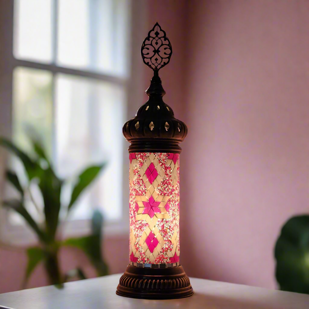 Cylinder Mosaic Turkish Glass Lamp Table Top Lamp - 7X20 CM