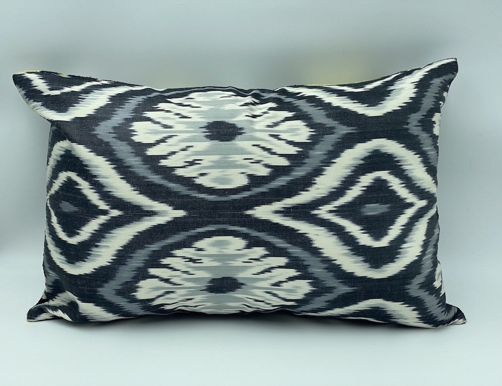 Velvet Double IKAT Silk Back Cushion 60x40 CM - Pomegranate Yellow