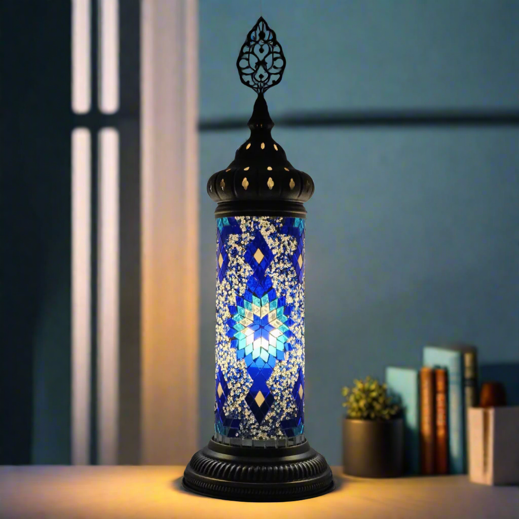 Cylinder Mosaic Turkish Glass Lamp Table Top Lamp - 10x30 CM