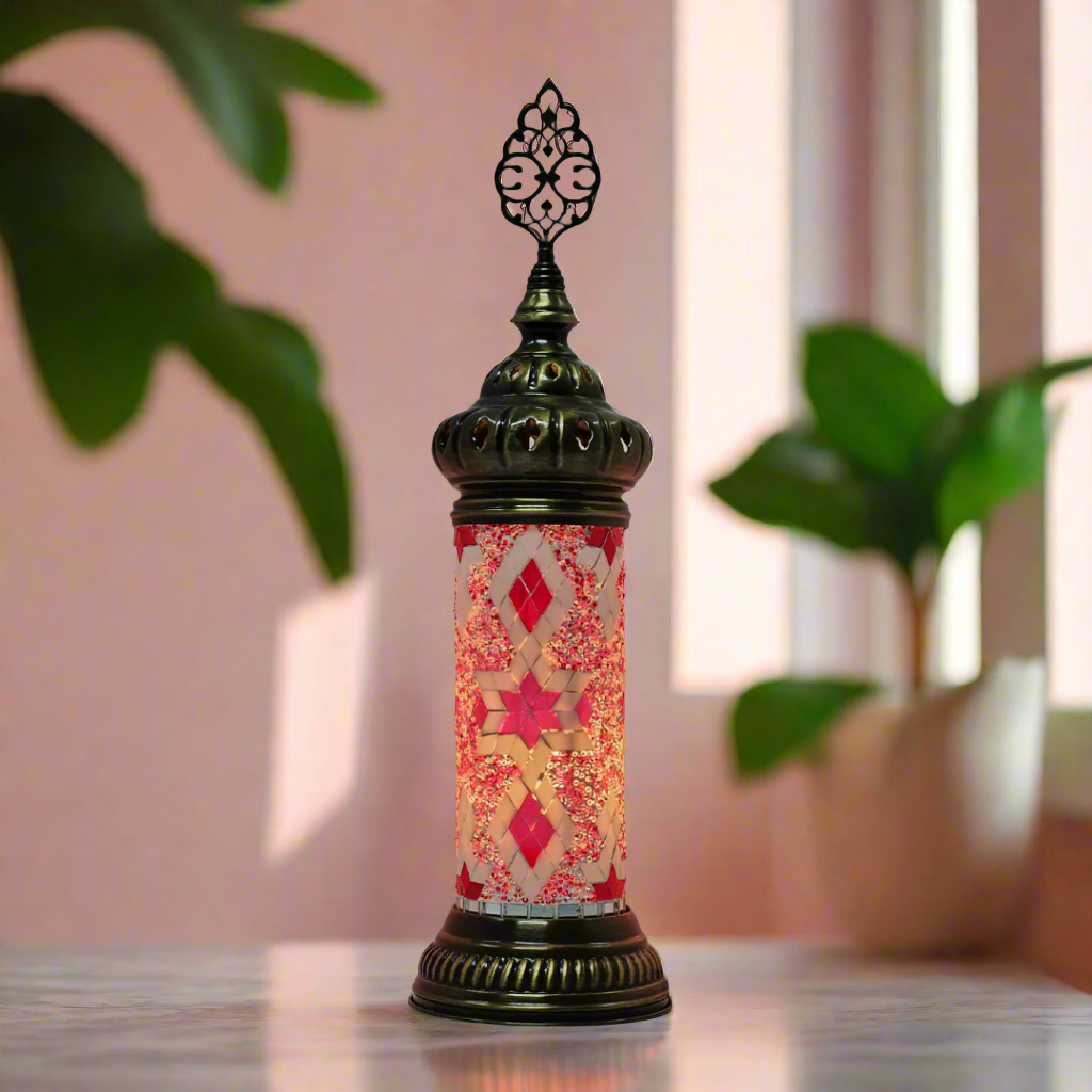 Cylinder Mosaic Turkish Glass Lamp Table Top Lamp - 7X20 CM