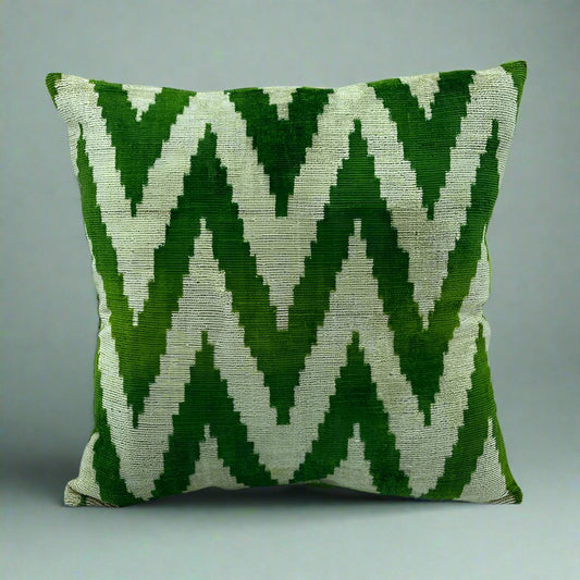 IKAT Cotton Back Pillow Cover 40x40 CM -Green Zag