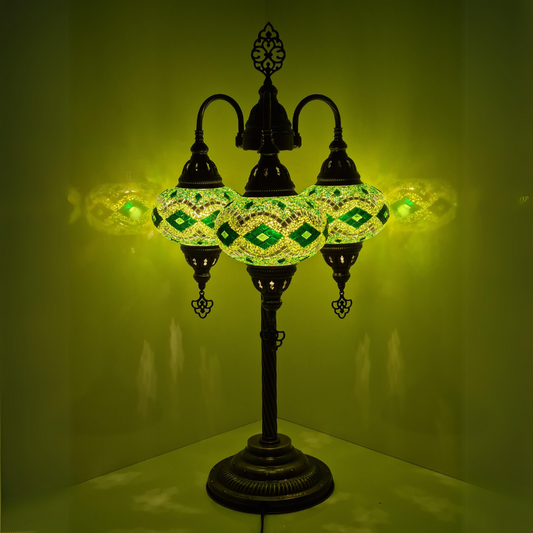 Symmetric Fountain Mosaic Glass Lamp - 3 Globes