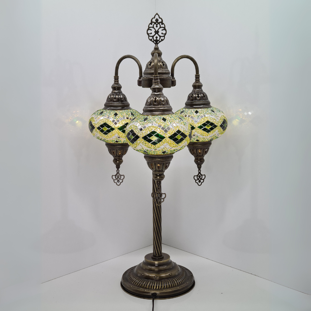 Symmetric Fountain Mosaic Glass Lamp - 3 Globes