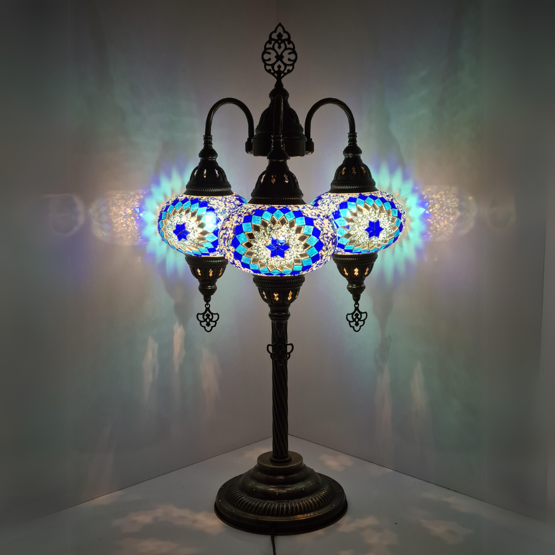 Symmetric Fountain Mosaic Glass Lamp - 3 Globes