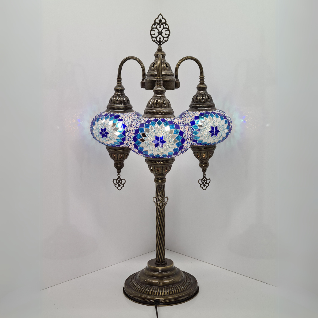 Symmetric Fountain Mosaic Glass Lamp - 3 Globes