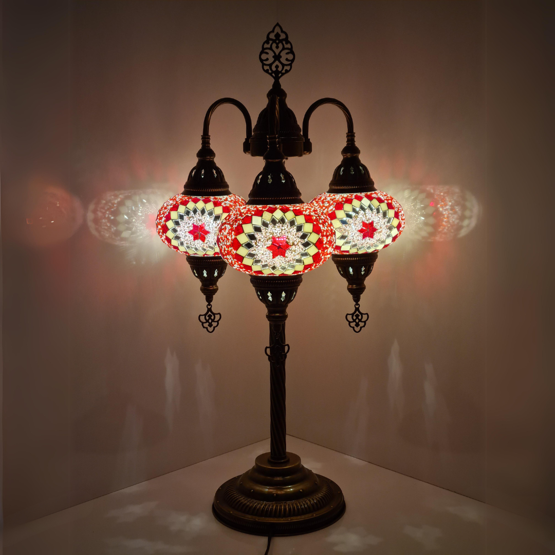 Symmetric Fountain Mosaic Glass Lamp - 3 Globes