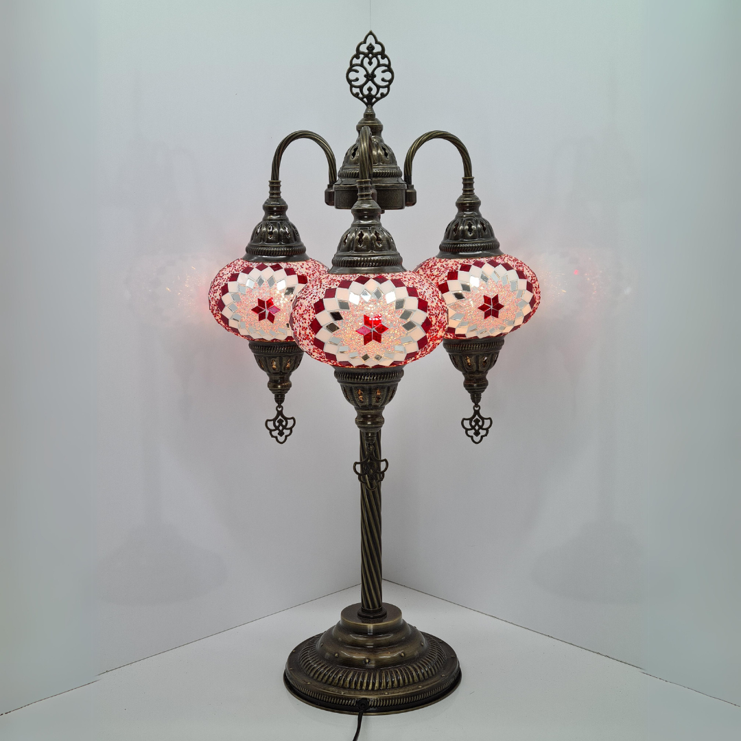 Symmetric Fountain Mosaic Glass Lamp - 3 Globes