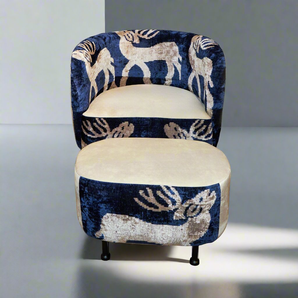 Cascade Lounge Chair with Ottoman - IKAT Deer