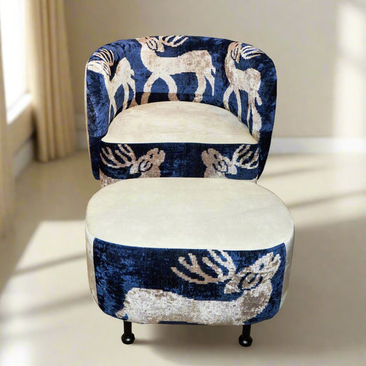 Cascade Lounge Chair with Ottoman - IKAT Deer