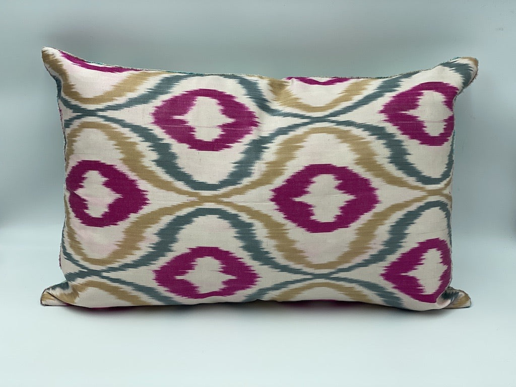 Velvet Double IKAT Silk Back Cushion 60x40 CM - Urchin Pink