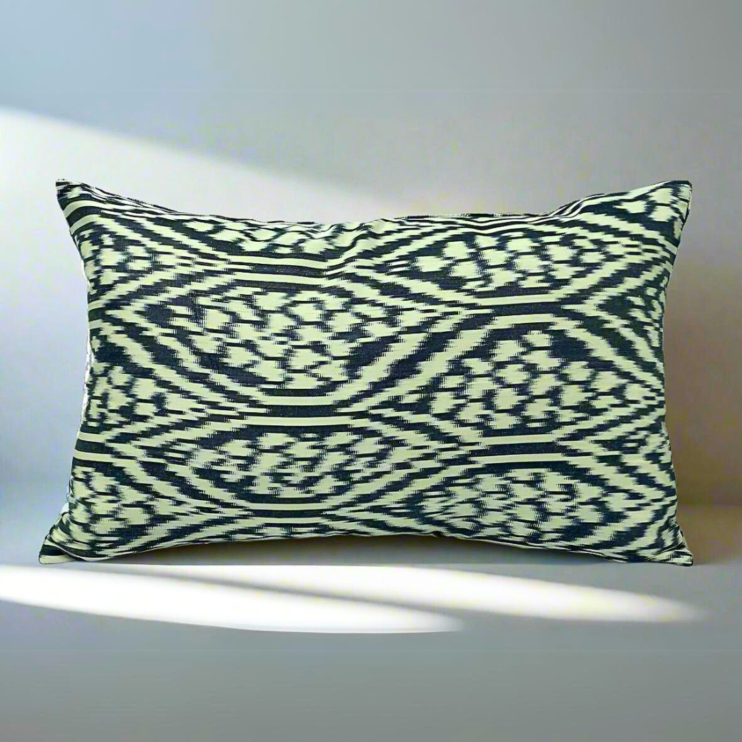 IKAT Silk Back Cushion Cover 60X40 CM - Black Cream