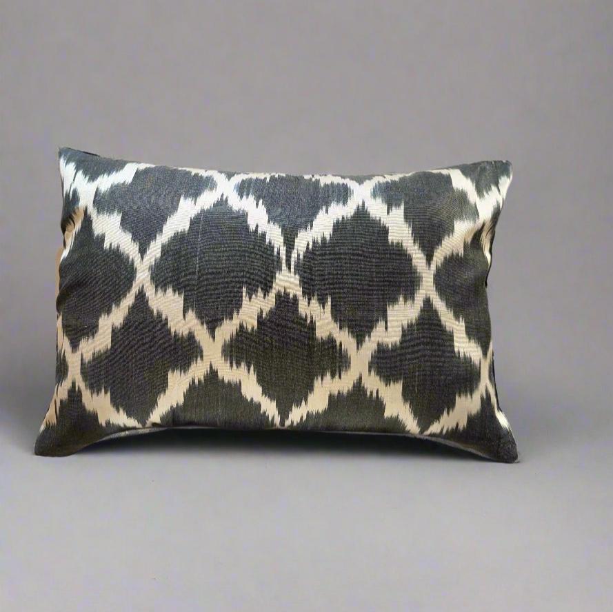 IKAT Silk Back Pillow Cover 60x40 CM - Black Carnation