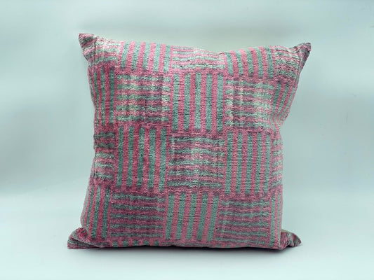 Velvet Silk IKAT Cotton Back 40x40 CM Cushion Cover -Pink Gray