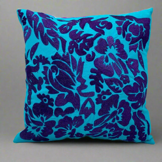 Reel Embroidered Cotton Cushion Blue Purple