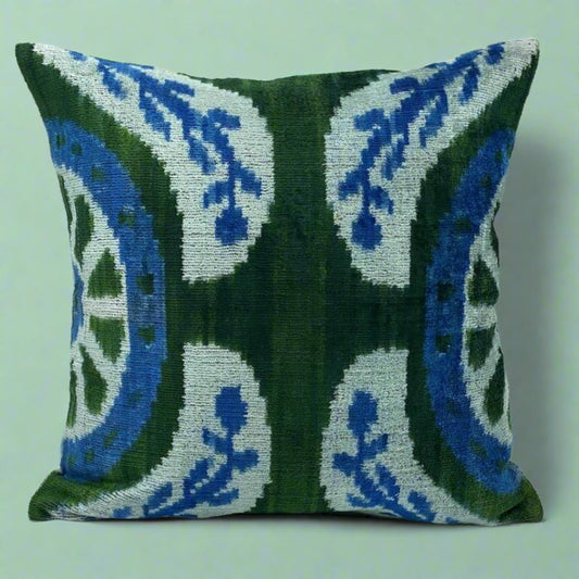 IKAT Cotton Back Pillow Cover 40x40 CM - Forest Blue