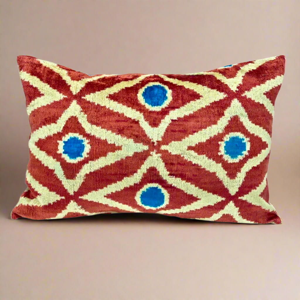 "Handmade Silk Velvet IKAT Pillow Cover 16x24 | Hand-Dyed Decorative Cushion | Luxury Accent Pillow | Hidden Zipper  lumina eligma home