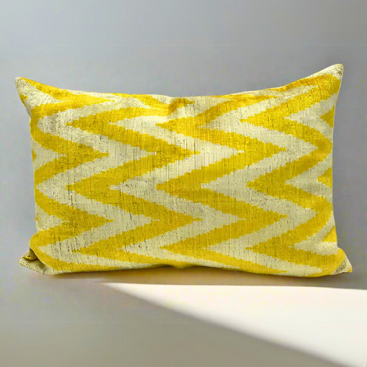 IKAT Silk Back Cushion 60x40 CM - Zig Zag Yellow