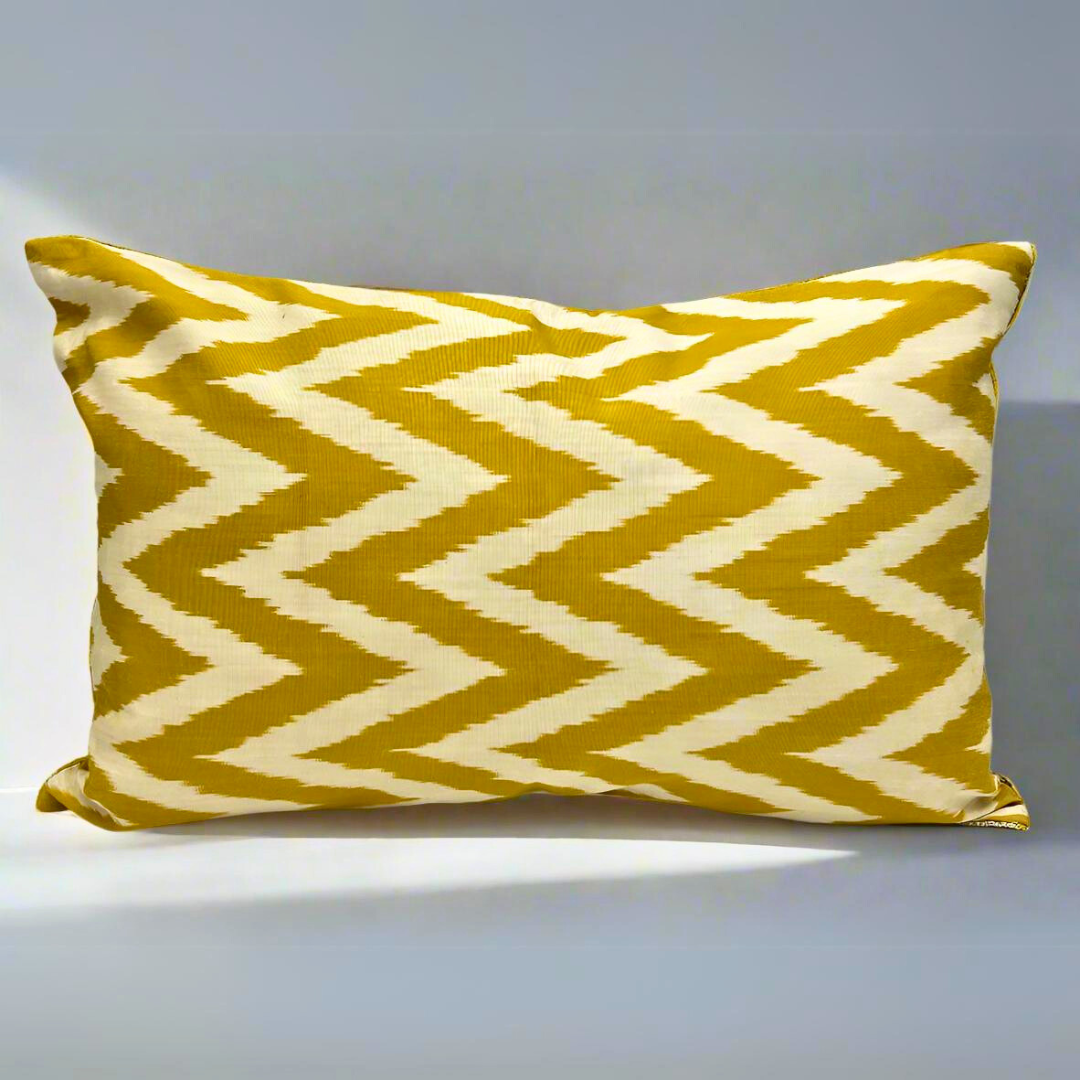 IKAT Silk Back Cushion 60x40 CM - Zig Zag Yellow