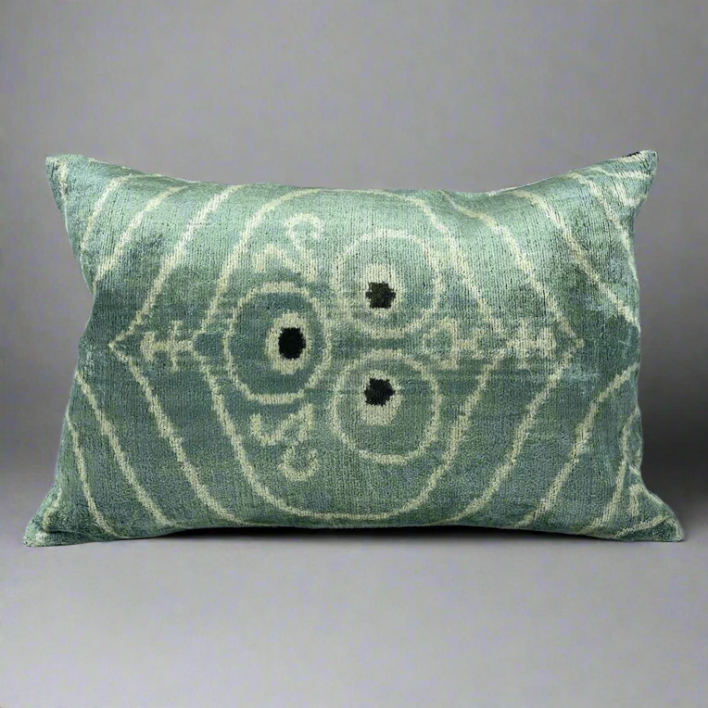 IKAT Silk Back Cushion 60x40 CM  - Tri Circle Sky Blue