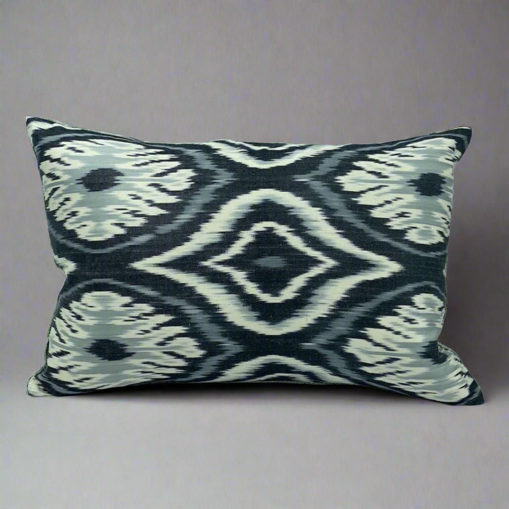 IKAT Silk Back Cushion 60x40 CM  - Tri Circle Sky Blue